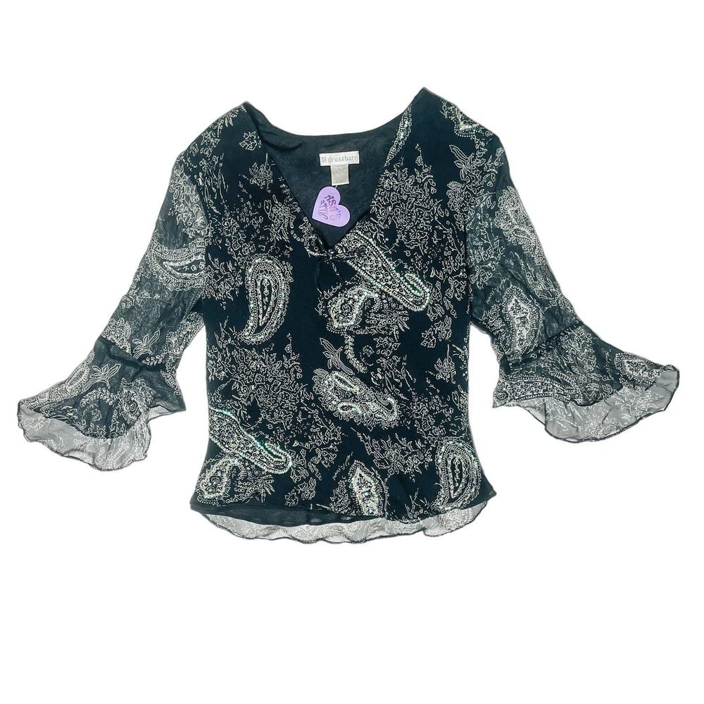 Vintage 90s Y2k Fairy Goth Whimsigoth Flowy Flared Sleeve Blouse Top Paisley